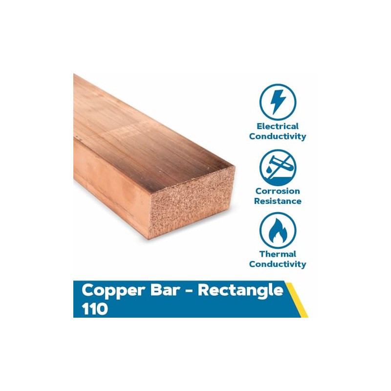 110 Copper Rectangular Bar, Unpolished (Mill) Finish, H02 Temper, ASTM