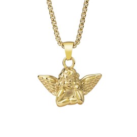 CikSco Stainless Steel 18K Gold Elegant Guardian Angel Charm Praying Pendant Necklace Jewelry Women Men Gift (Gold)
