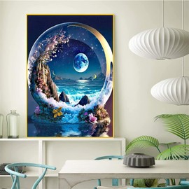 Diamond Painting for Adults and Children, 5D Diamond Painting Pictures Landscape Set, DIY Diamond Crystal Arts Craft Cross Embroidery Painting Kits Home Wall Decor (Moon 30 x 40 cm)