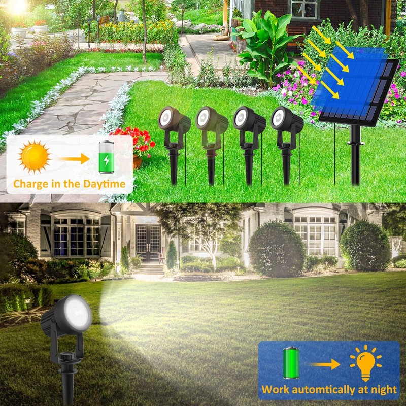 T-SUNUS Solar Garden Spotlight White Outdoor, 4-in-1 Solar Spot Lights