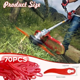 Xerteam 70 Pcs Trimmer Blades Plastic, Grass Lawn Mower Replacement Blades—Curved Shape Cordless 91mm Red, Cutting Blades for Most Strimmers, for Garden Park Courtyard
