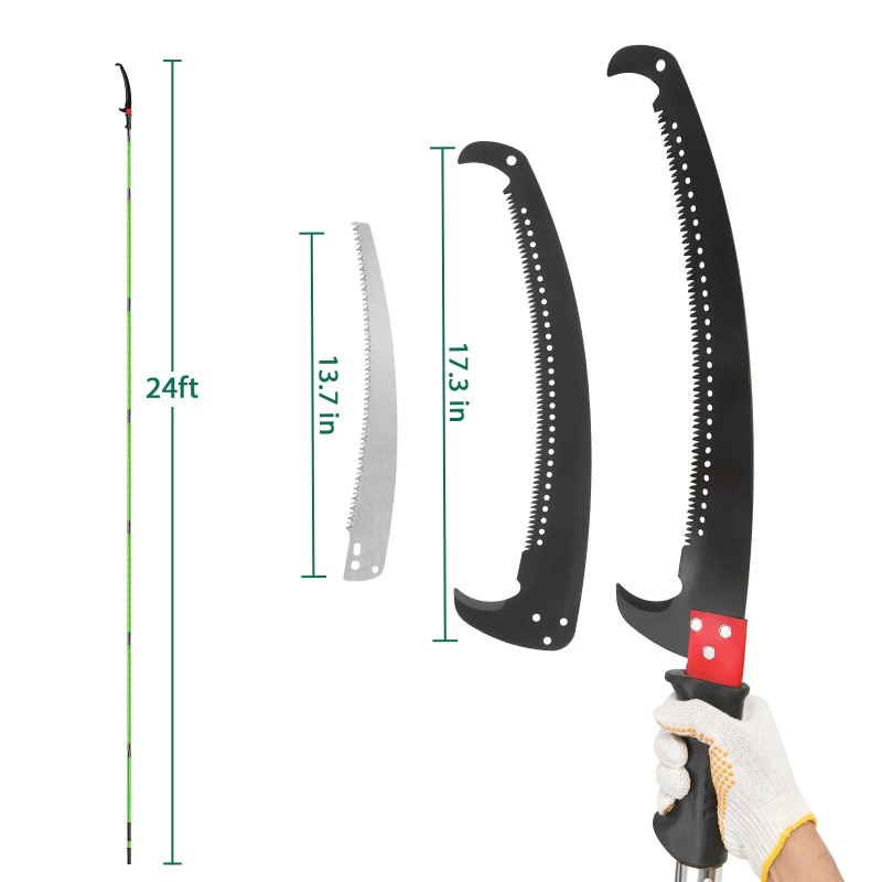 24ft Lightweight Manual Pole Saw Set Long Handle Pruner with
