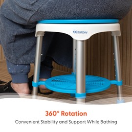 Journey Health & Lifestyle EZ Swivel Stool - The Perfect 360-Degree Rotating Bath Stool for Inside Your Bathtub or Shower - Non-Slip Small Shower Stool with Cushioned Seat & Storage Tray