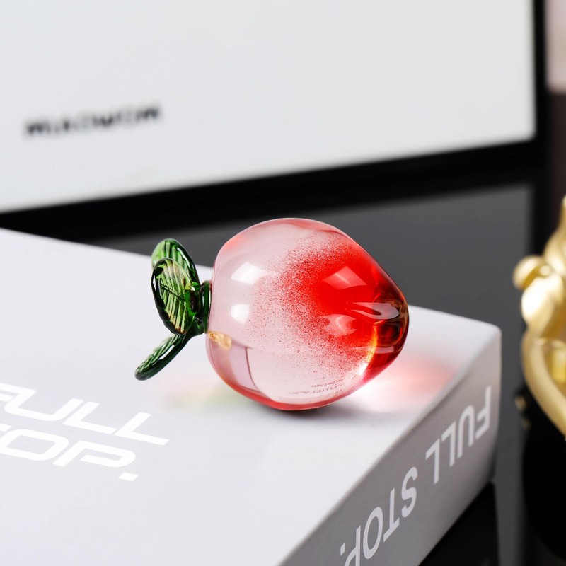 YWHL Handcraft Glass Peach Figurine Kitchen Decor, Crystal Art Fruit