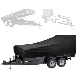 Utility Trailer Cover(with ramp gate),Waterproof Windproof Heavy Duty Black Dump Trailer Cover,420D Dust and UV Protection (Black,7 * 14)