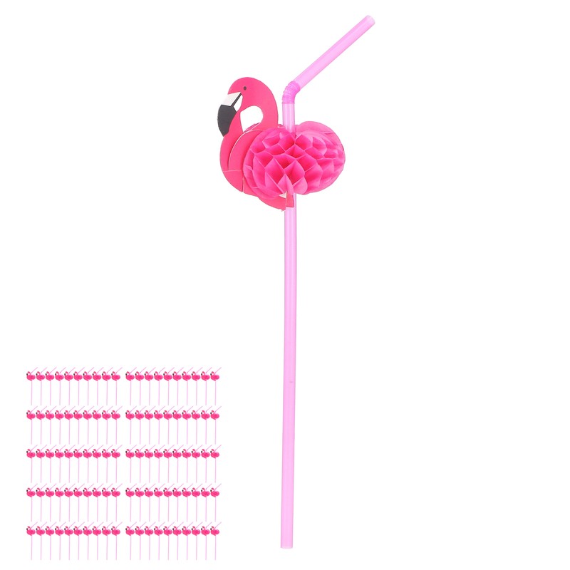 100Pcs Flamingo Drinking Straws Cute Pattern Environmentally Friendly Bendable Cocktail