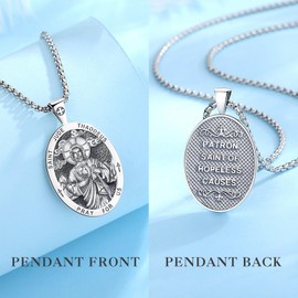 EUDORA S925 Sterling Silver San Judas Tadeo Necklace Medal for Women Men, Vintage Saint Jude Thaddeus Amulet Pendant Christian Catholic Jewelry Religious Gifts for Women Mens, 24inch+20inch