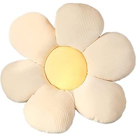 Zinsale Cute Flower Floor Pillow Cushion Throw Pillow Indie Room Decor Pillow for Teens Tweens Girls Plush Stuffed Toy for Kids Reading Nook Watching TV Bedroom (Beige Petal+ Yellow Core, 40cm)