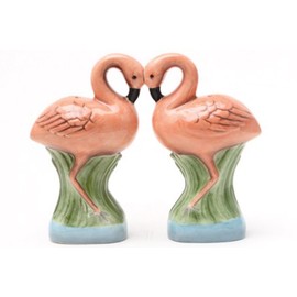 Pacific Trading Ceramic Magnetic Salt and Pepper Shaker Set - Flamingos They Kiss