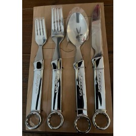 Unbranded Snap on Box End Wrench 4 pc Flatware Set 18/0 Stainless Steel Silverware, NIB