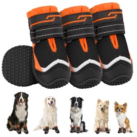 SlowTon Dog Boots – Waterproof Dog Paw Protector for Winter Snowy Day, Dual Adjustable & Washable Non-Slip Dog Shoes with Reflective Strip for Injured Paws, Dog Walking Boots Hot Pavement