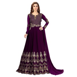 TRENDMALLS Women's Georgette Embroidery Anarkali Suit Set (UKTM.G42-Purple-S) (USTM.G42-Purple-S)