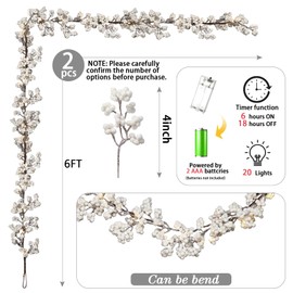 Syhood 2 Pcs Christmas Garland Glitter Berry String Garland 6 ft Lighted Artificial Berry Garland for Winter Fireplace Mantel Table Decor Light Garland for Holiday Xmas Tree Decor(White)