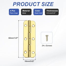 sourcing map Small Piano Hinge 180Degree Jewelry Box Hinges with Screws for Jewellery Wooden Boxes (Bright Gold, Pack of 4)