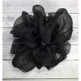 Homemade Black Crystal Organza XL Scrunchie Hair Ties - Ponytail Holder -  5 in