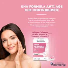Acido Ialuronico e Collagene - Integratore anti-age - Per pelle più elastica, compatta e luminosa - Collagene Integratore - Con Vitamina A, Vitamina C, E - Confezione da 30 capsule - Vitarmonyl