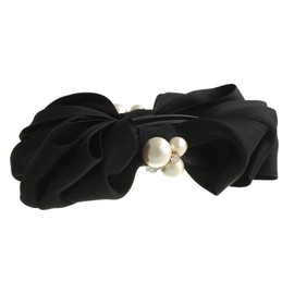 VINGTAINE H-993-BK- Cotton Pearl, Bijou, Satin, Ribbon, Banana Clip, Elegant Hair Clip, Hair Accessories, Kiska