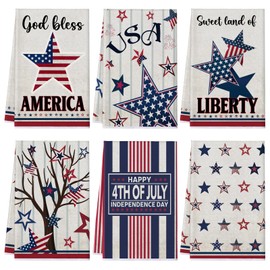 Hahafelt 6 Pcs 4th of July Kitchen Towels Retro America Stars Tree Patriotic Hand Towels Independence Day Decorative Dish Towel 250th Anniversary Tea Cloths for Kitchen Bathroom Decor 24 x 16''