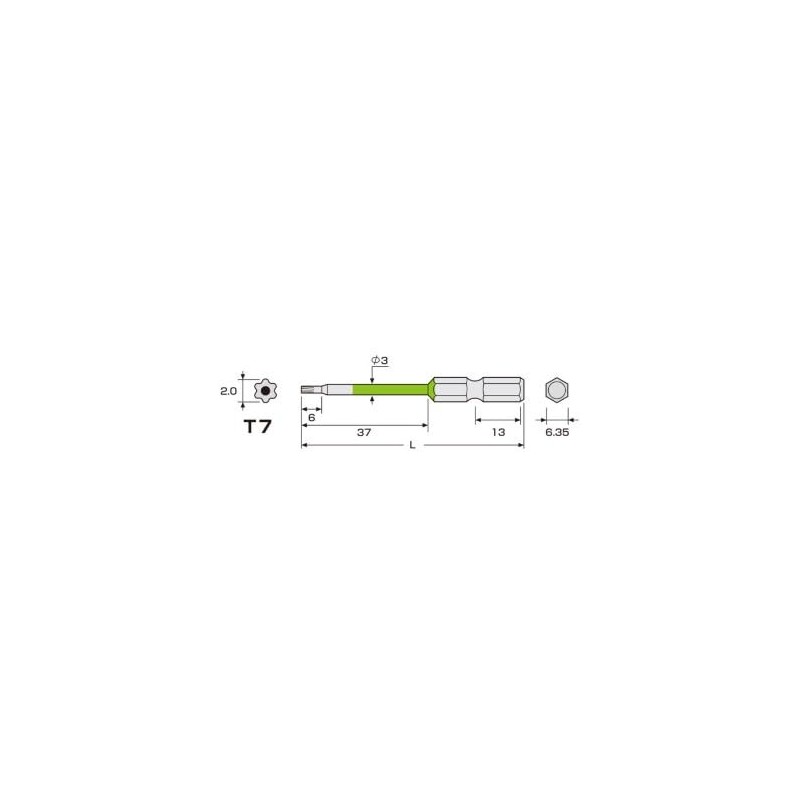 Anex Hexalobe Color Bit, Single Head, T7x65 with Hole, ACTX-0765
