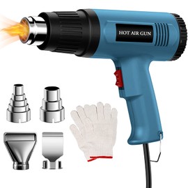 Pistola de Calor, Pistola de Aire Caliente 2000W, Decapador Profesional Temperaturay Tlujo de Aire Ajustables (50-600℃, 300-500L/min) 4 Boquillas para Deformar Tubos, Encoger PVC, Doble Protección
