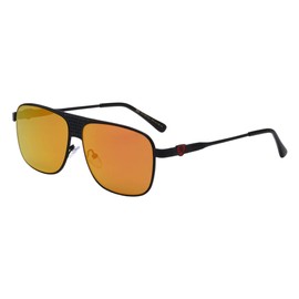 Khan Octane - Flat Square Lens Front Circle Cut Out Metal Pattern Aviator Sunglasses (Orange Black)