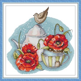 CaptainCrafts Cross Stitch Kits for Adults Counted Cross Stitch Unprinted Fabrics Needlework Craft Home Decor (Counted 14CT, The Story of Flowers)