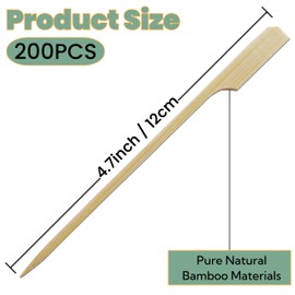 XMZY 4.7 Inch Flat Toothpicks Wood Skewers for Appetizers 200 PCS Mini Skewers for Finger Food Picks, Bamboo Sticks for Fruit (4.7 Inch)