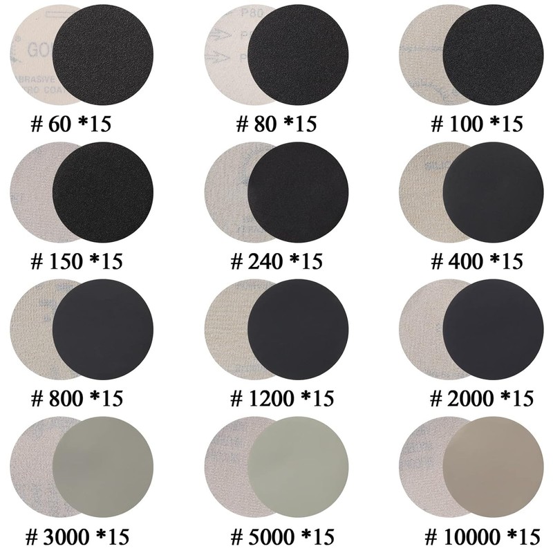 185Pcs 2Inch Sanding Discs, Assorted 60-10000 Grit Wet/Dry Hook &