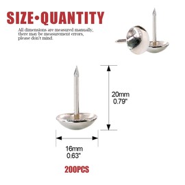 Hilitchi 200 Pieces 5/8'' (16mm) Round Dome Head Vintage Decorative Upholstery Nails Tacks Furniture Sofa Thumb Tacks Nails Pins with Clear Plastic Case (Silver)