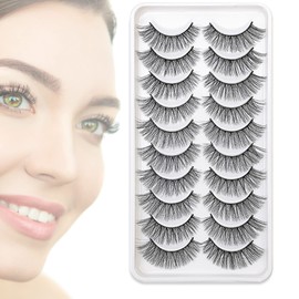 10 Pairs of Chemical Fiber Fake Eyelashes Soft and Three-Dimensional Big Eye Lashes Set Russian Strip Lashes D Curl Lash Strips,Reusable Lashes of Wispy,Makeup Volume Lash Extensions
