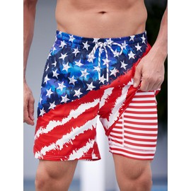 Mainfini Mens America Beach Shorts Quick Dry American Swim Short USA Swim TrunkUS Flag L