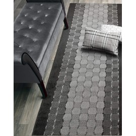 Custom Size Checkered Hallway Runner Rug Slip Resistant Rubber Back, 26 Inch Wide x Your Choice of Length Size, Anthracite, 26 Inch X 3 Feet, Sold and Priced Per Foot