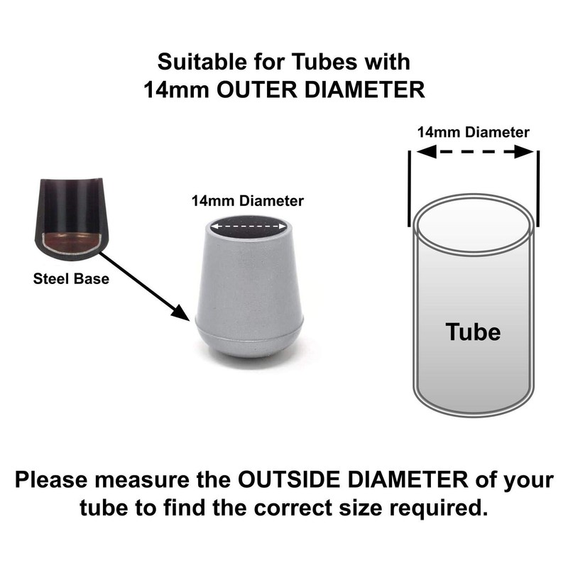 14mm Rubber Feet, Grey Tube End Caps, Pack of 4