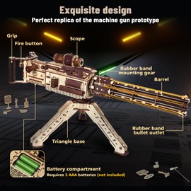 VATOS 3D Wooden Puzzle Machine Gun Model with Rubber Bands,Wooden Puzzles for Adults, 344pcs Wood Puzzles DIY Building Model Kits - Excellent for Adult, Teens, and Craft Enthusiasts (Ages 14+)