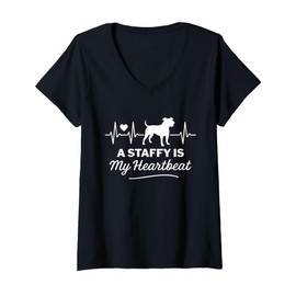 Womens I Just Love Staffies, Staffy Lover, Loves Dogs Staffordshire V-Neck T-Shirt