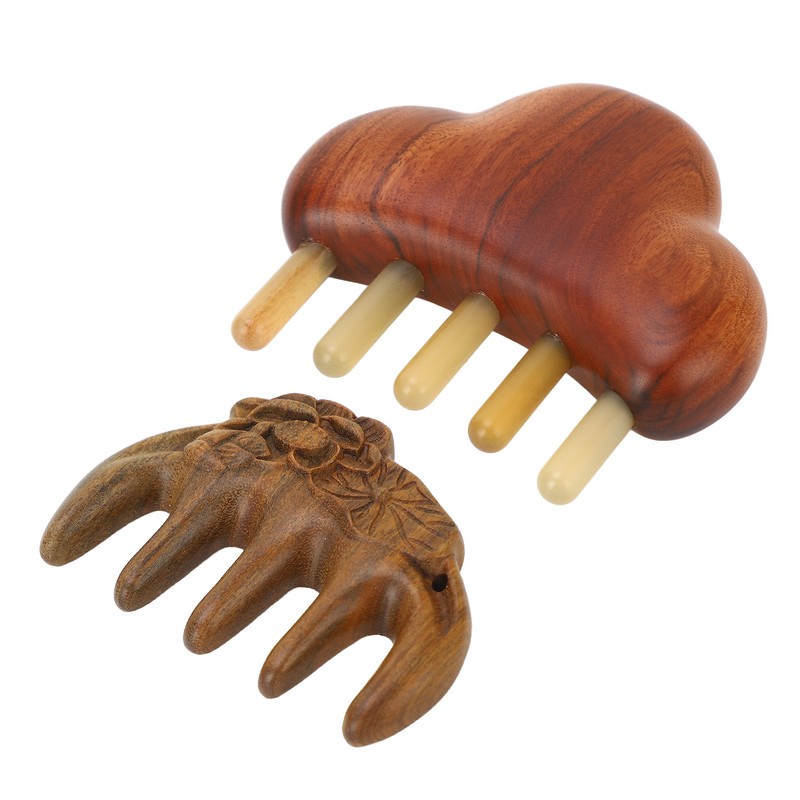 2Pcs Meridians Comb 5 Tooth Portable Sandalwood Rosewood for Head