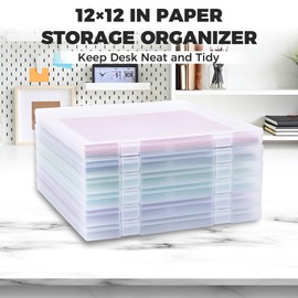 Scrapbook Paper Storage, 6 Pack Stackable Plastic File Storage Box Set, 12"x12"x1.1" Craft Organizer Storage, U-Shaped Locking Mechanism, Ideal for Office, Home, and School Document Organizer