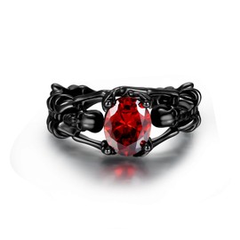 CRWENG Skull Open Ring for Women Sterling Silver Gothic Skull Black Crystal Rings Cosplayer Ring Rock Punk Jewellery Gift for Women (Black Gold)