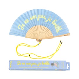 Fisura - Original handheld folding fan with message in french. wooden fan. Original holding Hand Fans. Fan with hanger included (Brille, blue)