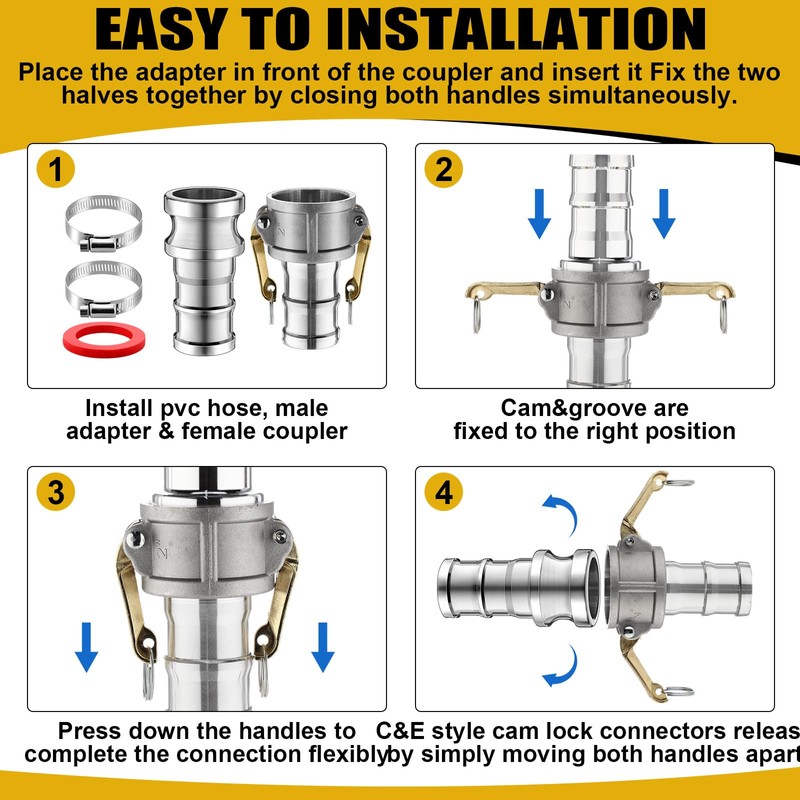 Innconee 2 Set Camlock Fittings Type C&E 2 Inch Aluminum