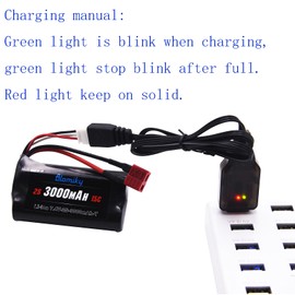 Blomiky 7.4V 3000mAh Li-ion Rechargeable Battery with Deans T Plug for 1/10 1/12 1/14 RC Trucks / 2S 3000mAh Li-ion T