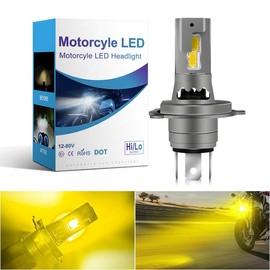 Super Bright H4 LED Yellow Motorcycle Headlight, Bright Dark Yellow, 12 V Bulb, For Motorcycles, Hi/Lo Switching, IP65, Waterproof, Silent, Long Life, 1 Piece Set (Gold Yellow)