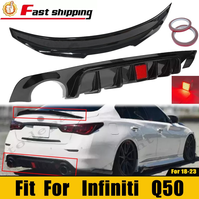 WENQI Glossy Black Rear Bumper Diffuser & Rear Spoiler Fit