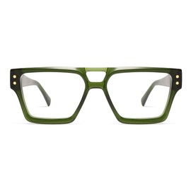 AMOMOMA Retro Square Aviator Reading Glasses for Women,Men,Blue Light Blocking Computer Readers AM6136 C3 2.5 Dark green