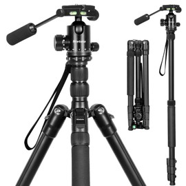 68" Tripod for Camera, 2 in1 Camera Tripods & Monopods with Removable Handle, Professional CNC Ball Head Camera Tripod, Heavy Duty Tripod for DSLR Camera Lasers Spotting Scope Binoculars Telescope