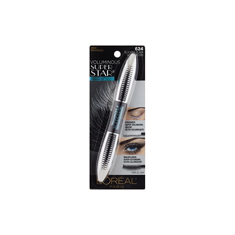 LOreal Paris Cosmetics Voluminous Superstar Waterproof Mascara, Blackest Black, 0.4