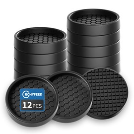 RCHYFEED Furniture Caster Cups, 12Pcs Round Furniture Coasters, 2" Furniture Castor Cups Non-Slip, Sofa Feet Pads,Thick Rubber Furniture Coaster-Prevent Furniture from Moving or Rolling (Black)