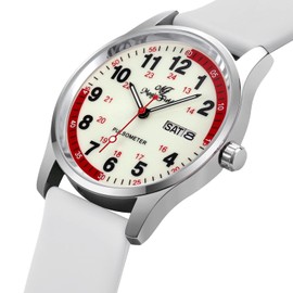 ManChDa Nurse Watch for Women Medical Watch Nursing Watch Waterproof Watch Canlendar Day and Date Watch with Second Hand Easy to Read Watch Military Time Waterproof Watch Luminous Watch 24 Hours White