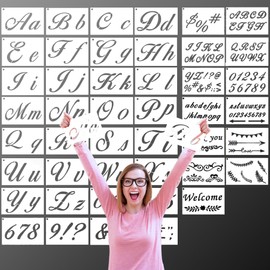 45 Pieces 175 Designs Letter Stencils for Painting on Wood, Art Craft Stencils, Plastic Alphabet Stencils for Crafts Reusable with Calligraphy for DIY (with Metal Ring)