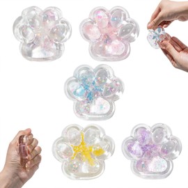 5Pcs Taba Clear Cat Paw Squishies Toys, Glitter Starfish Cat Paw Squeeze Fidget Toys for Stress Relief and Relax, Soft Colorful Sensory Fidget Toys for Party Favors Novelty Things Birthday Gift
